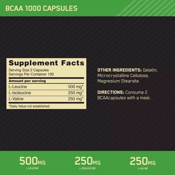 Optimum Nutrition BCAA 1000 200 Capsules (100 Servings) Österreich | NZ0835741
