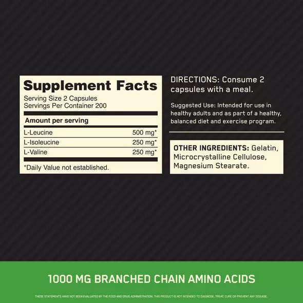 Optimum Nutrition BCAA 1000 400 Capsules (200 Servings) Österreich | EY9631548