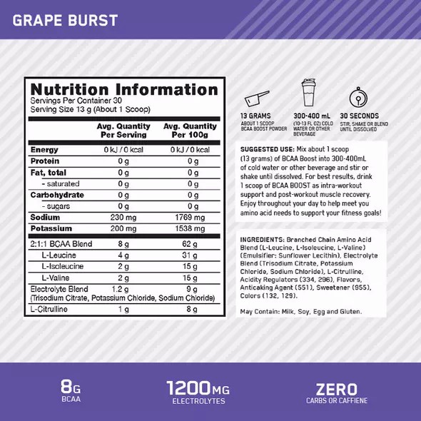 Optimum Nutrition BCAA Boost Grape 30 Serves Österreich | AN4637019