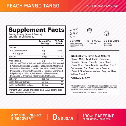 Optimum Nutrition ESSENTIAL AMIN.O. ENERGY® *new* Peach Mango Tango - Notify Me 0.6 lb - Notify me Österreich | TN2469150