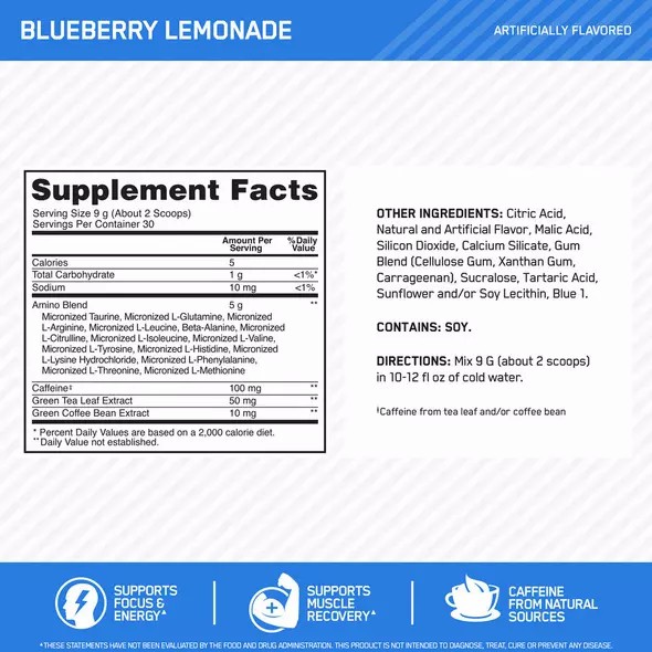 Optimum Nutrition ESSENTIAL AMIN.O. ENERGY® Blueberry Lemonade 0.6 lb (30 Servings) Österreich | IM2680741