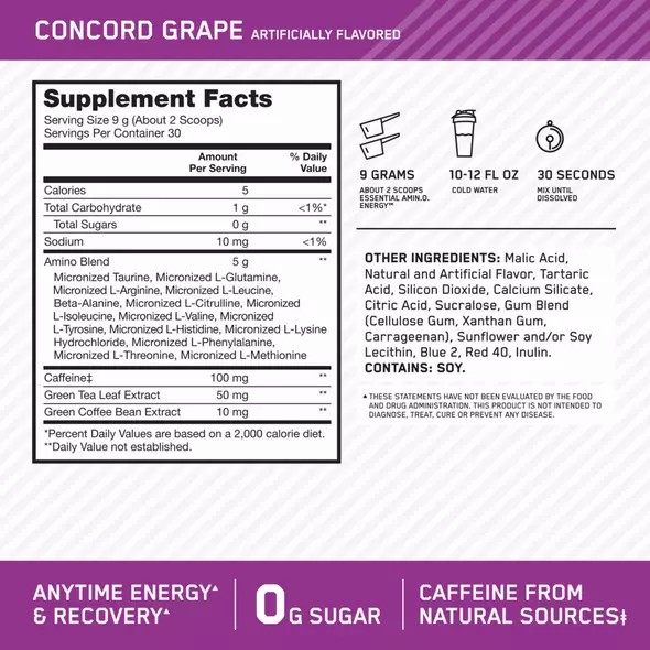 Optimum Nutrition ESSENTIAL AMIN.O. ENERGY® Concord Grape 0.6 lb (30 Servings) Österreich | WE6187453