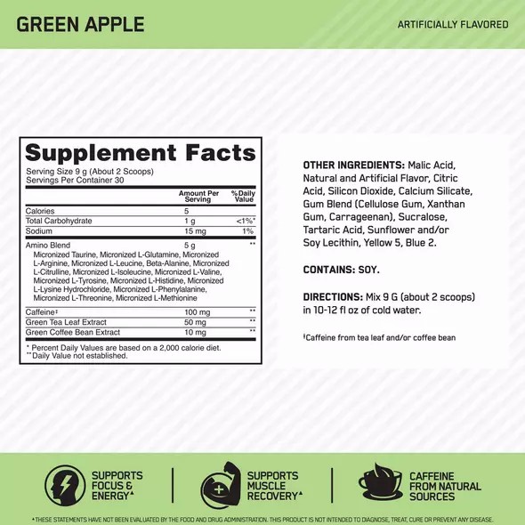 Optimum Nutrition ESSENTIAL AMIN.O. ENERGY® Green Apple 0.6 lb (30 Servings) Österreich | OW8604129
