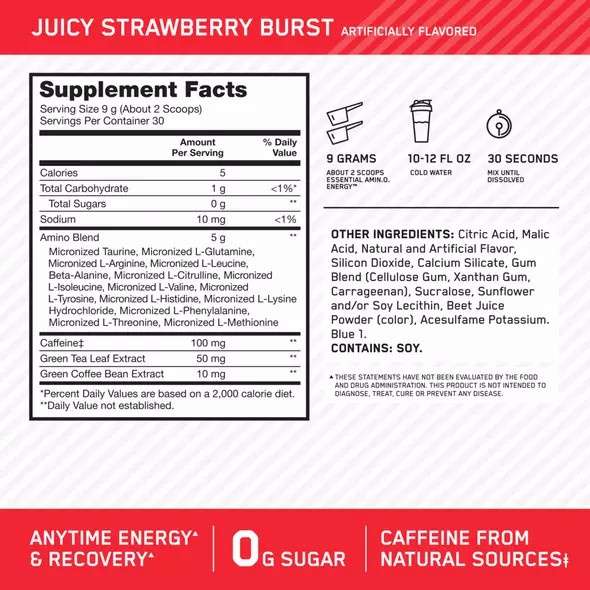 Optimum Nutrition ESSENTIAL AMIN.O. ENERGY® Juicy Strawberry - Notify Me 0.6 lb - Notify me Österreich | NI5316984