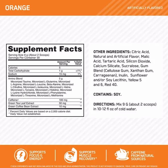 Optimum Nutrition ESSENTIAL AMIN.O. ENERGY® Orange 0.6 lb (30 Servings) Österreich | EN5310847