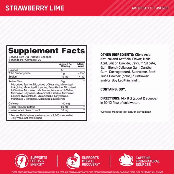 Optimum Nutrition ESSENTIAL AMIN.O. ENERGY® Strawberry Lime 0.6 lb (30 Servings) Österreich | GW7638501