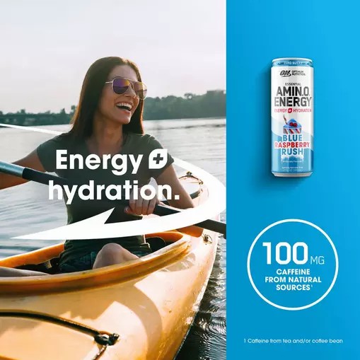 Optimum Nutrition ESSENTIAL AMIN.O. ENERGY+ Electrolytes Sparkling *new* Blue Raspberry Rush 355ml * 12 Cans (12 Servings) Österreich | BW6987514