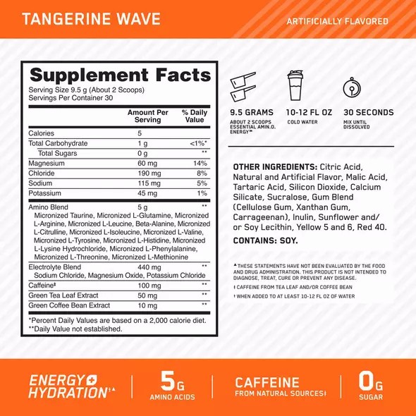 Optimum Nutrition Essential AMIN.O. ENERGY + Electrolytes Tangerine Wave 0.63 lb (30 Servings) Österreich | FA2435817