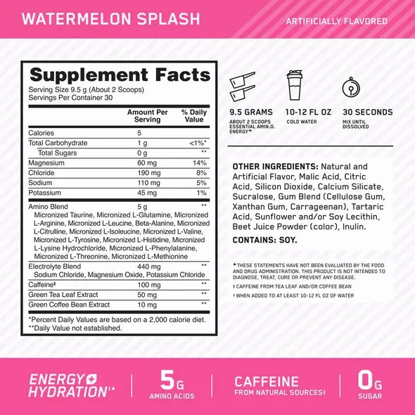 Optimum Nutrition Essential AMIN.O. ENERGY + Electrolytes Watermelon Splash 0.63 lb (30 Servings) Österreich | EM2054738