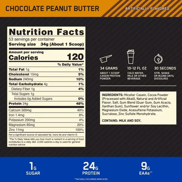 Optimum Nutrition GOLD STANDARD® 100% Casein Chocolate Peanut Butter 4 lb (53 Servings) Österreich | UL1783624