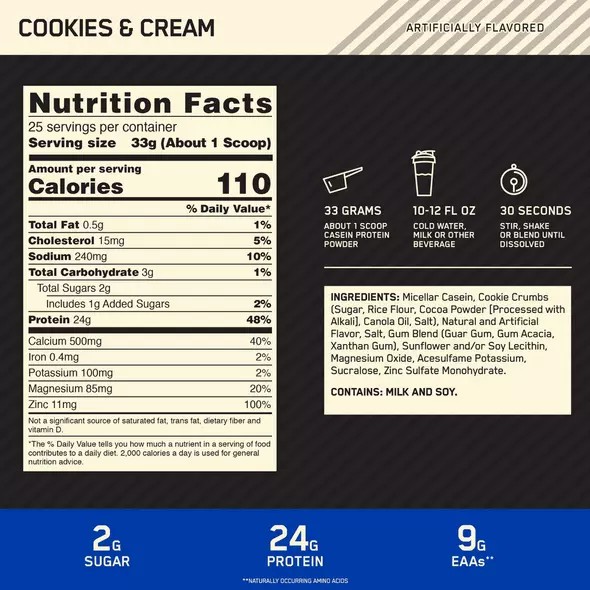 Optimum Nutrition GOLD STANDARD® 100% Casein Cookies & Cream 2 lb (25 Servings) Österreich | PC9530476