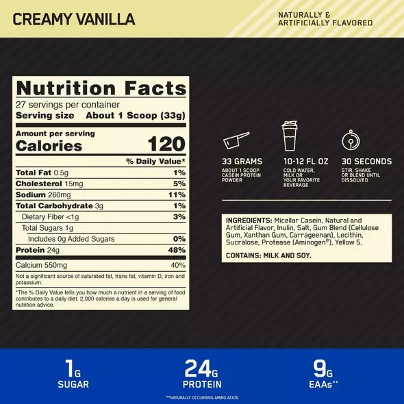 Optimum Nutrition GOLD STANDARD® 100% Casein Creamy Vanilla 4 lb (53 Servings) Österreich | IS1304762
