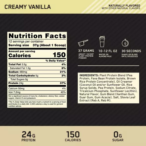 Optimum Nutrition GOLD STANDARD® 100% Plant Creamy Vanilla 1.63 lb - Notify me Österreich | DU3542710