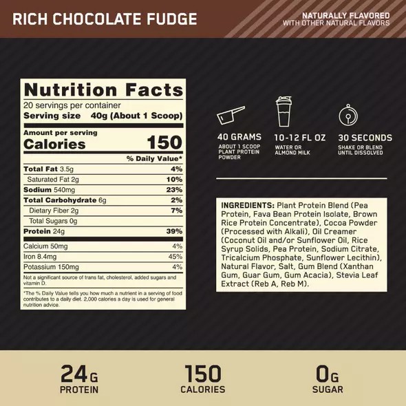 Optimum Nutrition GOLD STANDARD® 100% Plant Rich Chocolate Fudge 1.76 lb (20 Servings) Österreich | EF4158023