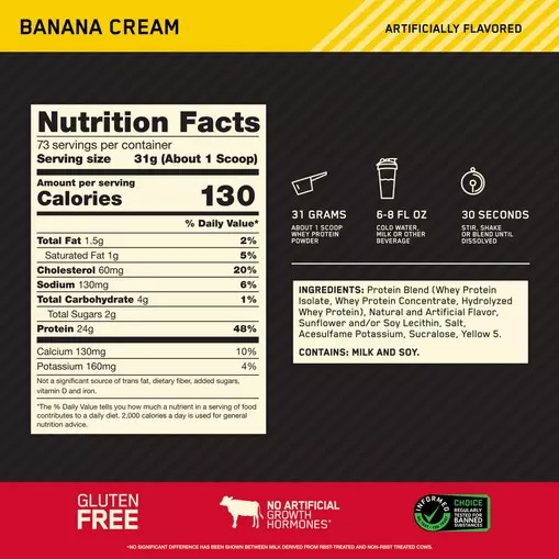 Optimum Nutrition GOLD STANDARD 100% WHEY™ Banana Cream 5 lb (73 Servings) Österreich | YQ7935608