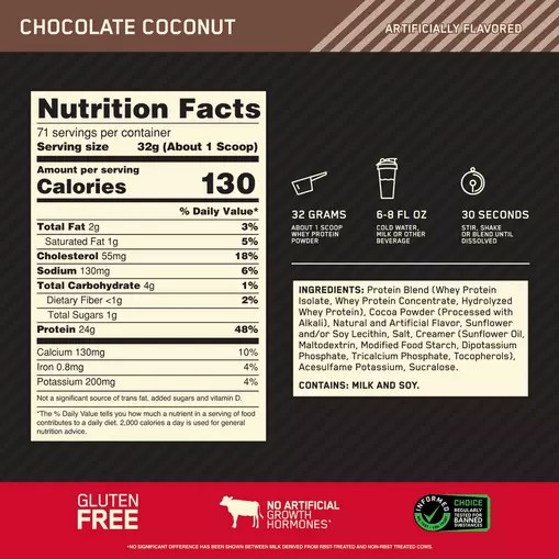 Optimum Nutrition GOLD STANDARD 100% WHEY™ Chocolate Coconut 5 lb (71 Servings) Österreich | WC3678024