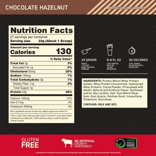 Optimum Nutrition GOLD STANDARD 100% WHEY™ Chocolate Hazelnut 2 lb (27 Servings) Österreich | UG0792138