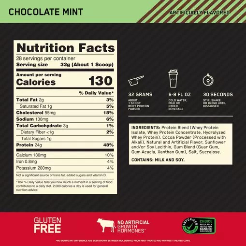 Optimum Nutrition GOLD STANDARD 100% WHEY™ Chocolate Mint 2 lb (28 Servings) Österreich | AL5346702