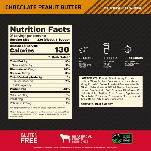Optimum Nutrition GOLD STANDARD 100% WHEY™ Chocolate Peanut Butter 2 lb (27 Servings) Österreich | UZ7016235