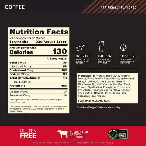 Optimum Nutrition GOLD STANDARD 100% WHEY™ Coffee 5 lb (71 Servings) Österreich | EW6907243