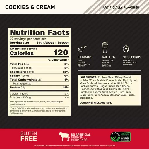 Optimum Nutrition GOLD STANDARD 100% WHEY™ Cookies & Cream 2 lb (27 Servings) Österreich | JB3970568