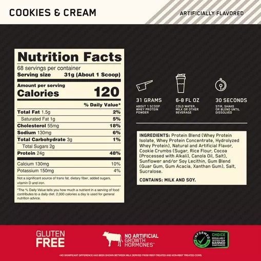 Optimum Nutrition GOLD STANDARD 100% WHEY™ Cookies & Cream 5 lb (68 Servings) Österreich | CQ7203159