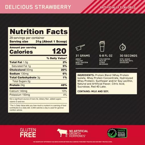 Optimum Nutrition GOLD STANDARD 100% WHEY™ Delicious Strawberry 2 lb (29 Servings) Österreich | KG5849720
