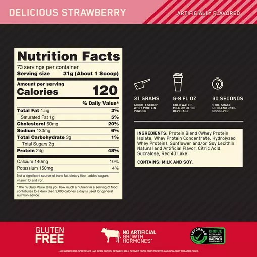 Optimum Nutrition GOLD STANDARD 100% WHEY™ Delicious Strawberry 5 lb (73 Servings) Österreich | XB7296031