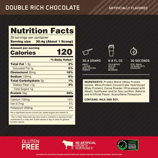 Optimum Nutrition GOLD STANDARD 100% WHEY™ Double Rich Chocolate 2 lb (29 Servings) Österreich | UV8604951