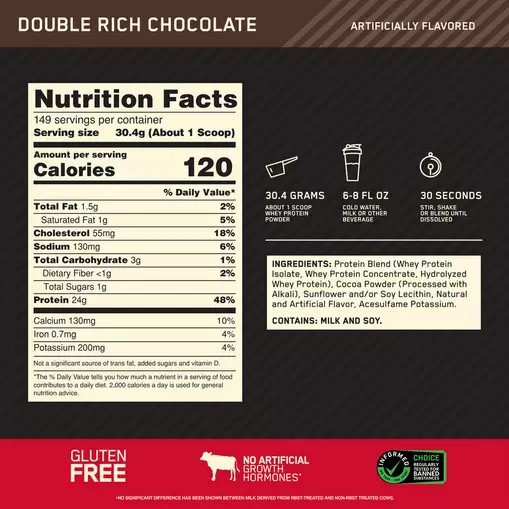 Optimum Nutrition GOLD STANDARD 100% WHEY™ Double Rich Chocolate 10 lb (149 Servings) Österreich | QV4781532