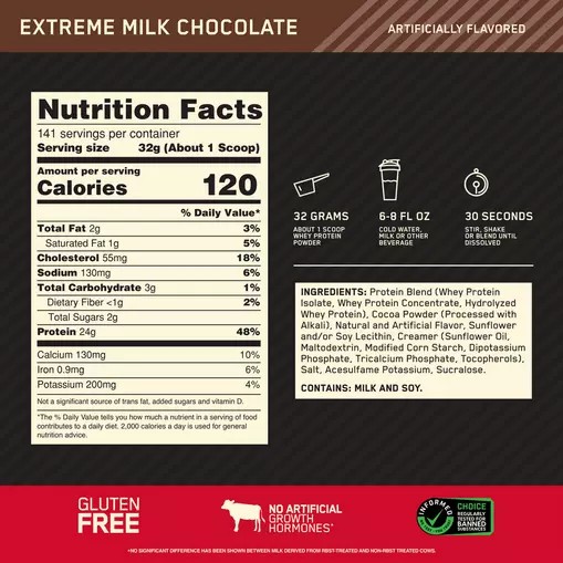 Optimum Nutrition GOLD STANDARD 100% WHEY™ Extreme Milk Chocolate 10 lb (141 Servings) Österreich | CW9315068