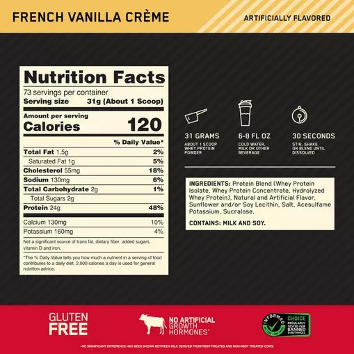 Optimum Nutrition GOLD STANDARD 100% WHEY™ French Vanilla Creme 5 lb (73 Servings) Österreich | KM4758230