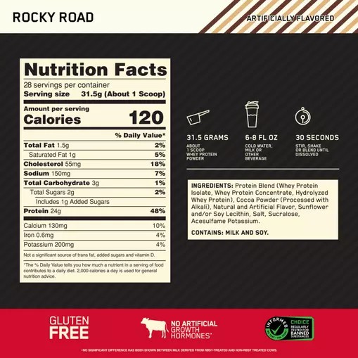 Optimum Nutrition GOLD STANDARD 100% WHEY™ Rocky Road 2 lb (28 Servings) Österreich | BK0254976