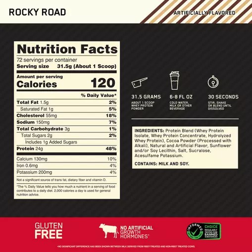 Optimum Nutrition GOLD STANDARD 100% WHEY™ Rocky Road 5 lb (72 Servings) Österreich | LY1896403