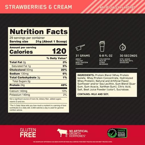 Optimum Nutrition GOLD STANDARD 100% WHEY™ Strawberries & Cream 2 lb (29 Servings) Österreich | JI1450289