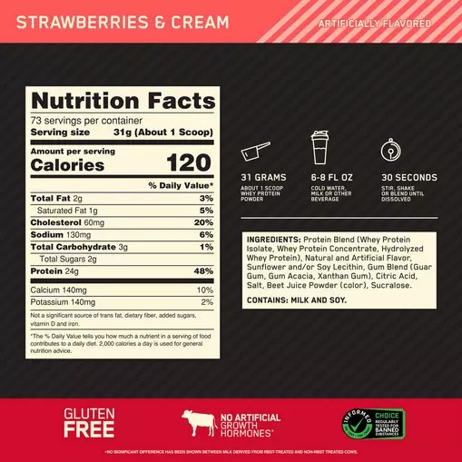 Optimum Nutrition GOLD STANDARD 100% WHEY™ Strawberries & Cream 5 lb (73 Servings) Österreich | CA7345089