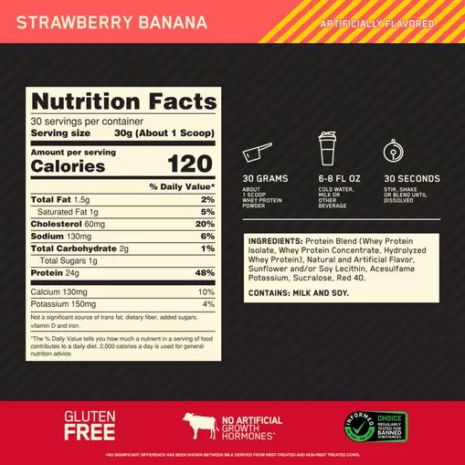 Optimum Nutrition GOLD STANDARD 100% WHEY™ Strawberry Banana 2 lb (30 Servings) Österreich | SB8304762