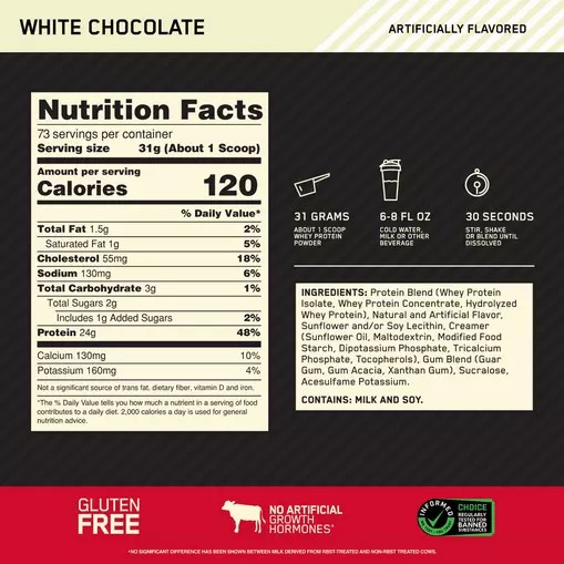 Optimum Nutrition GOLD STANDARD 100% WHEY™ White Chocolate 5 lb (73 Servings) Österreich | AM0526831