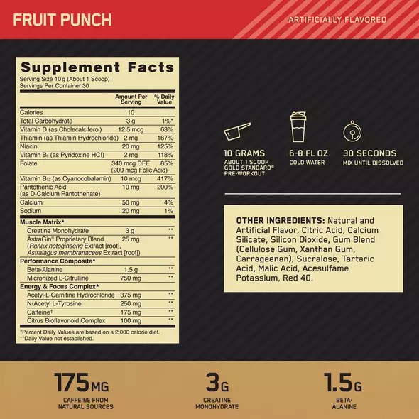 Optimum Nutrition GOLD STANDARD® Pre-Workout Fruit Punch 0.66 lb (30 Servings) Österreich | QO8761523