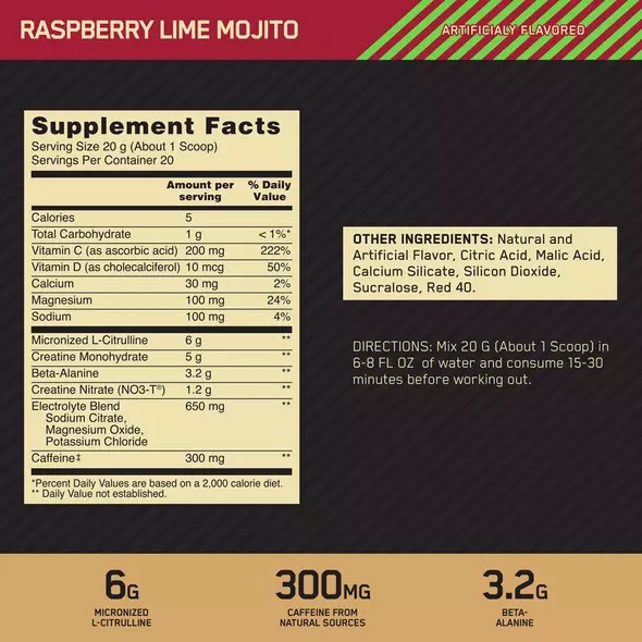 Optimum Nutrition GOLD STANDARD® Pre Advanced Raspberry Lime Mojito 0.88 lb (20 Servings) Österreich | RQ2084536