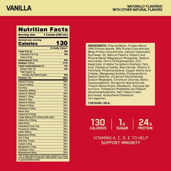 Optimum Nutrition GOLD STANDARD® Ready To Drink Protein Shake Vanilla 12 Cartons (12 Servings) Österreich | EN7645210