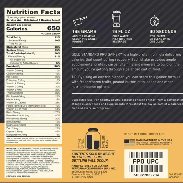 Optimum Nutrition Gold Standard Pro Gainer Vanilla 2.27kg Österreich | AJ7652984