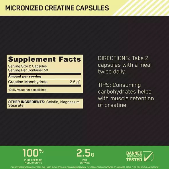 Optimum Nutrition Micronized Creatine Capsules 100 Capsules (50 Servings) Österreich | IT6850379