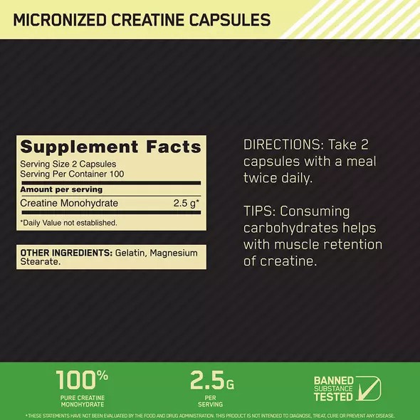 Optimum Nutrition Micronized Creatine Capsules 200 Capsules (100 Servings) Österreich | KG6375419