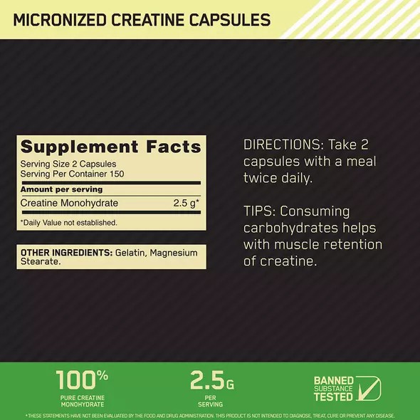 Optimum Nutrition Micronized Creatine Capsules 300 Capsules (150 Servings) Österreich | JO3297510