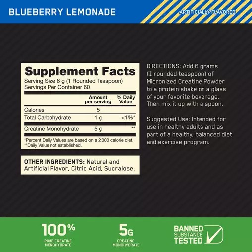 Optimum Nutrition Micronized Creatine Powder Blueberry Lemonade 0.79 lb (60 Servings) Österreich | AD6810593