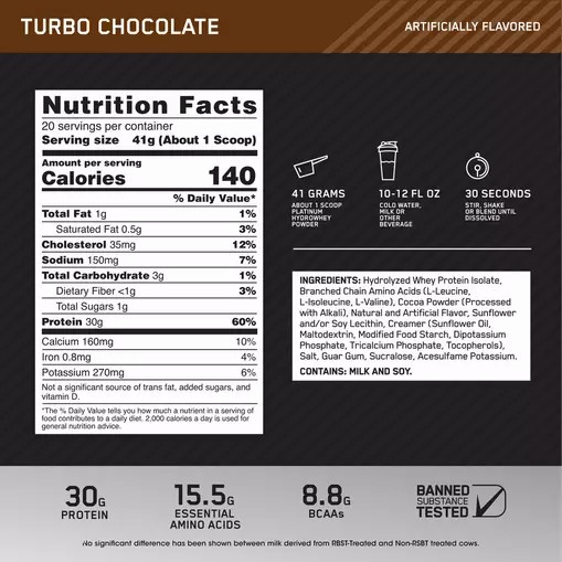 Optimum Nutrition PLATINUM HYDROWHEY™ Turbo Chocolate 1.8 lb - Notify me Österreich | NS4958132