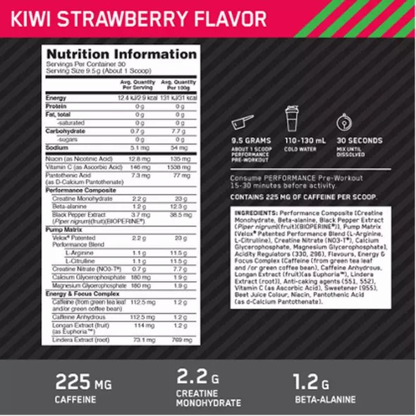Optimum Nutrition Performance Pre-Workout Kiwi Strawberry 285g Österreich | WO9632810