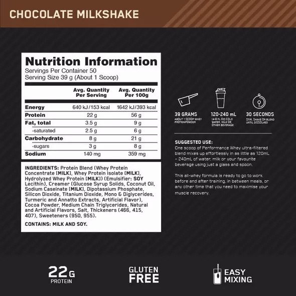 Optimum Nutrition Performance Whey Chocolate 1.95kg Österreich | DM4379056