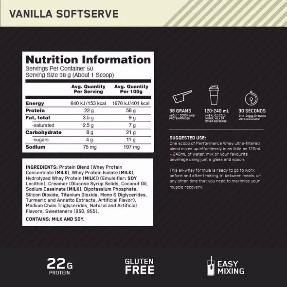 Optimum Nutrition Performance Whey Vanilla 1.95kg Österreich | CQ3508942